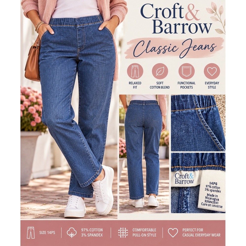 Croft & Barrow The Classic Women's Jeans Size 14PS Petite Straight Leg Stretch